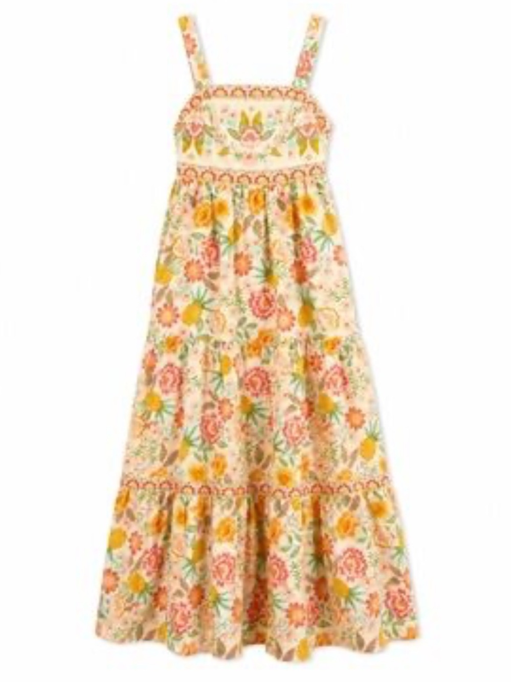 Rachel Zoe Tropical Tiered Maxi Dress Cottagecore Size Medium